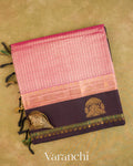 Rose Pink Checkered Pure Kanchipuram Silk Cotton Handloom Saree