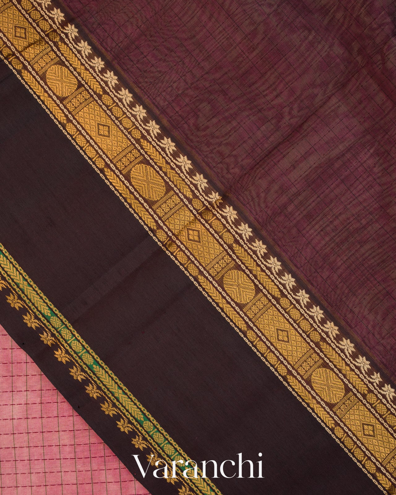 Rose Pink Checkered Pure Kanchipuram Silk Cotton Handloom Saree
