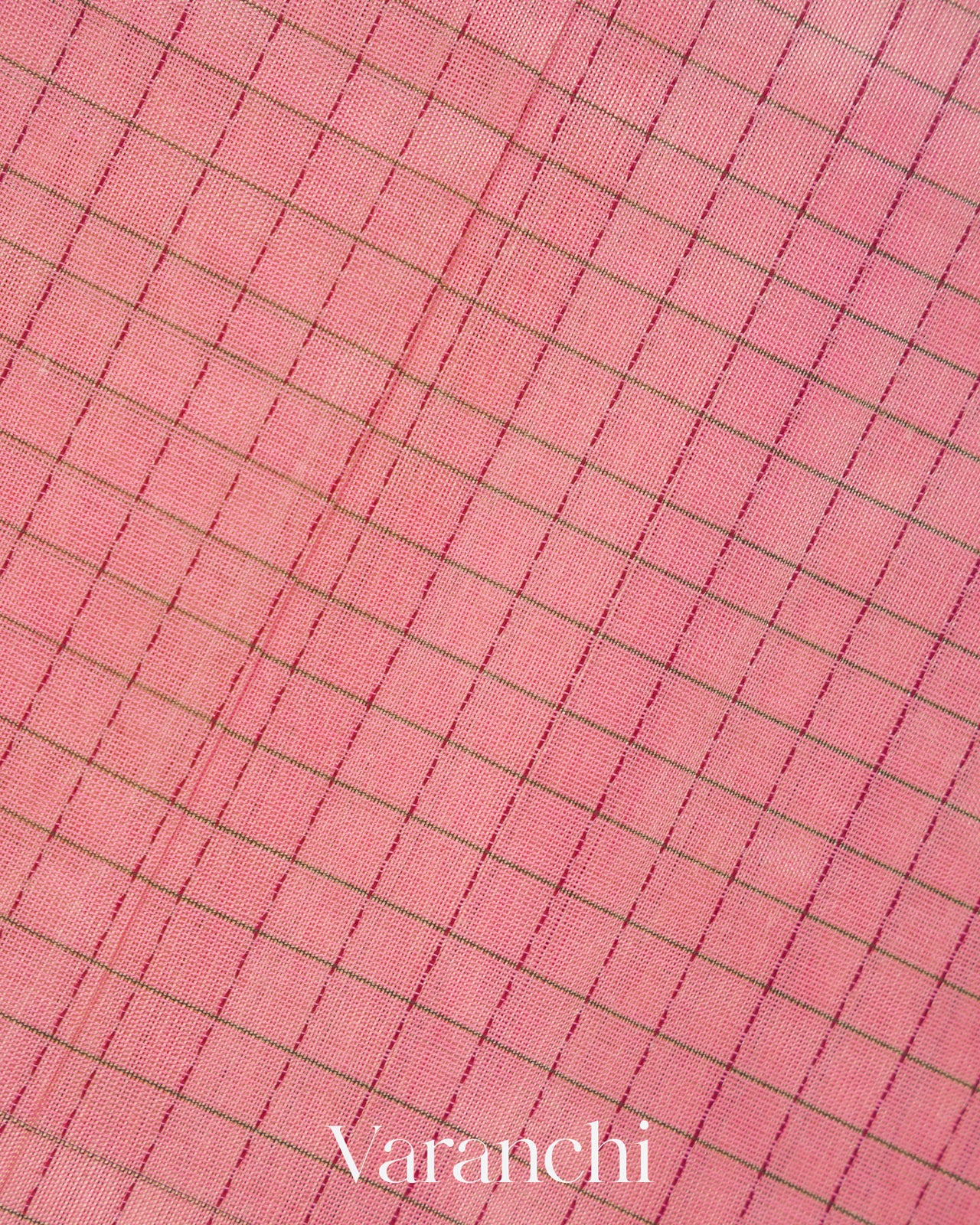 Rose Pink Checkered Pure Kanchipuram Silk Cotton Handloom Saree