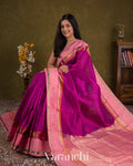 Magenta Checkered Pure Kanchipuram Silk Cotton Handloom Saree — Draped
