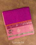 Magenta Checkered Pure Kanchipuram Silk Cotton Handloom Saree — Folded