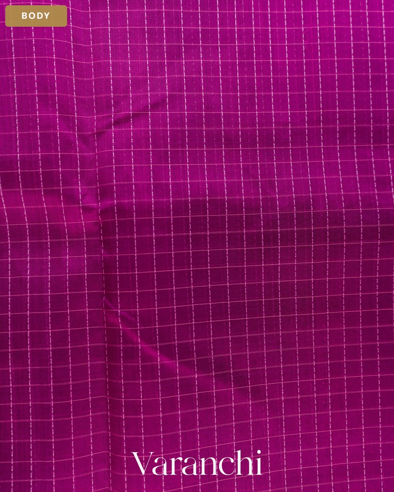 Magenta Checkered Pure Kanchipuram Silk Cotton Handloom Saree — Body