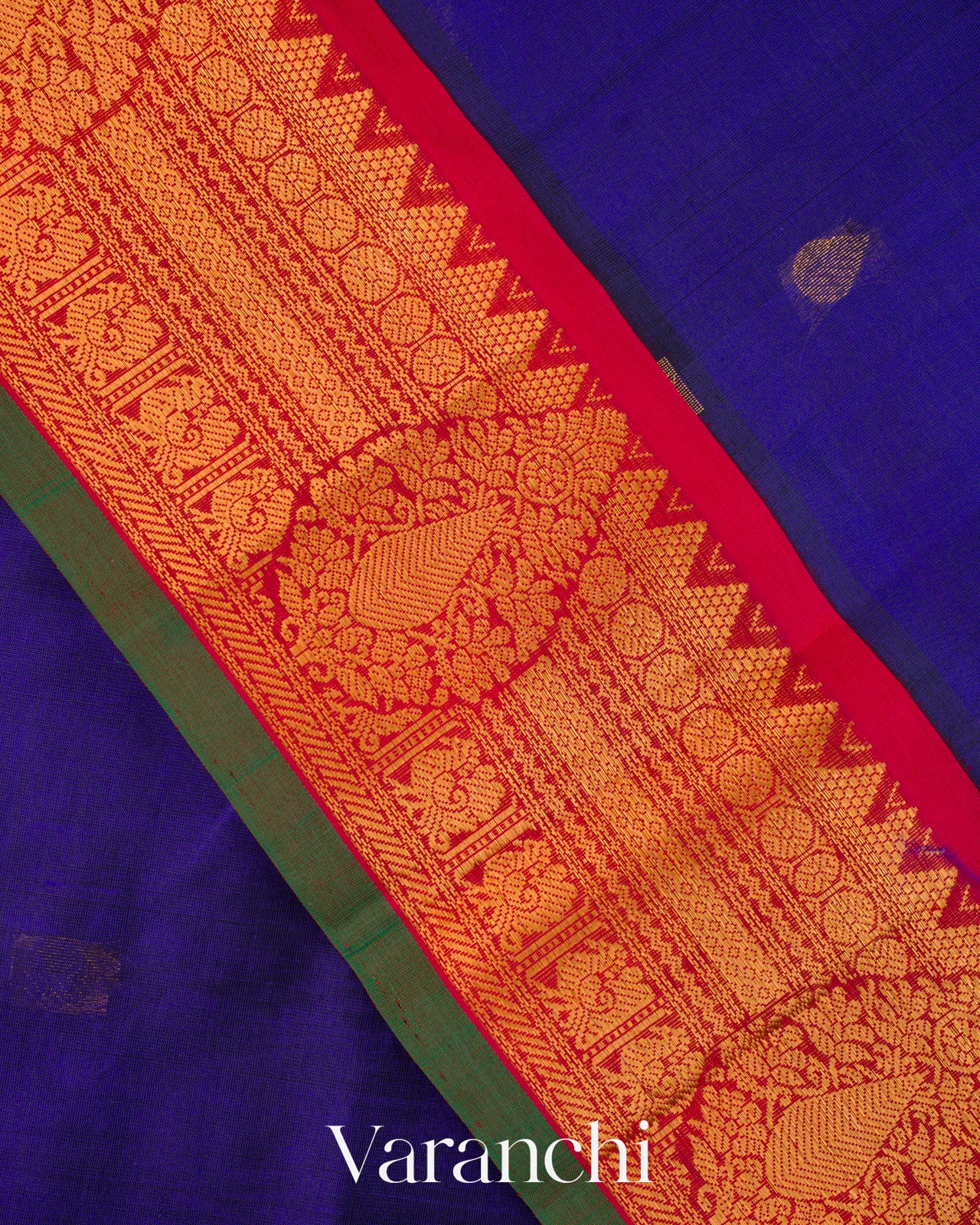 Royal Blue Pure Kanchipuram Silk Cotton Handloom Saree