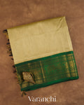 Beige Pure Kanchipuram Silk Cotton Handloom Saree — Folded