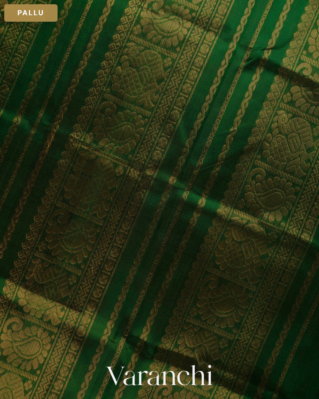 Beige Pure Kanchipuram Silk Cotton Handloom Saree — Pallu