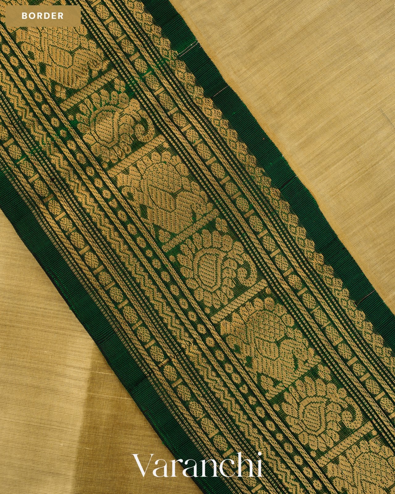 Beige Pure Kanchipuram Silk Cotton Handloom Saree — Border
