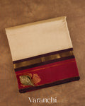 Cream Pure Kanchipuram Silk Cotton Handloom Saree — Folded