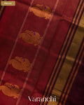 Cream Pure Kanchipuram Silk Cotton Handloom Saree — Pallu