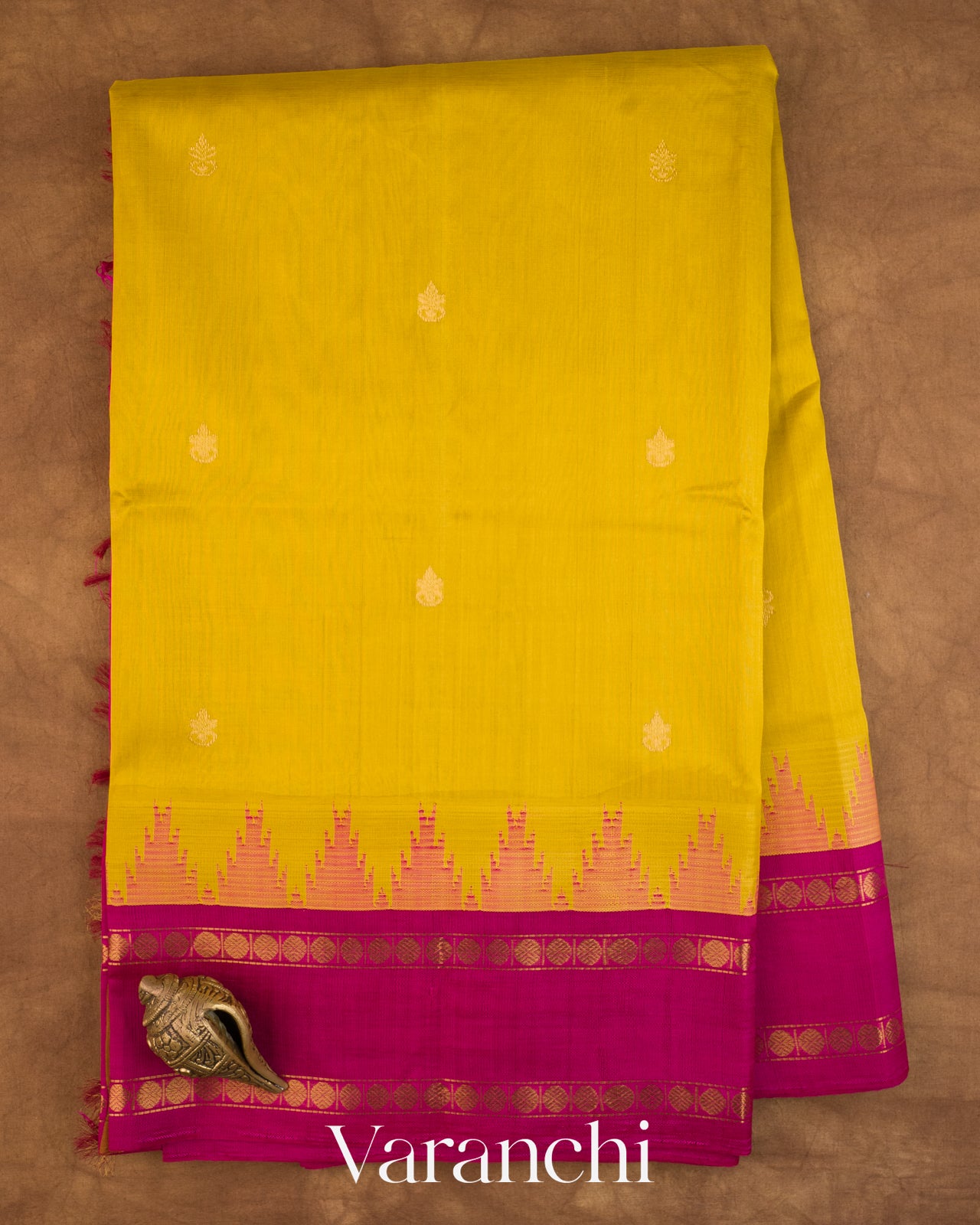 Mustard Yellow Pure Kanchipuram Silk Cotton Handloom Saree