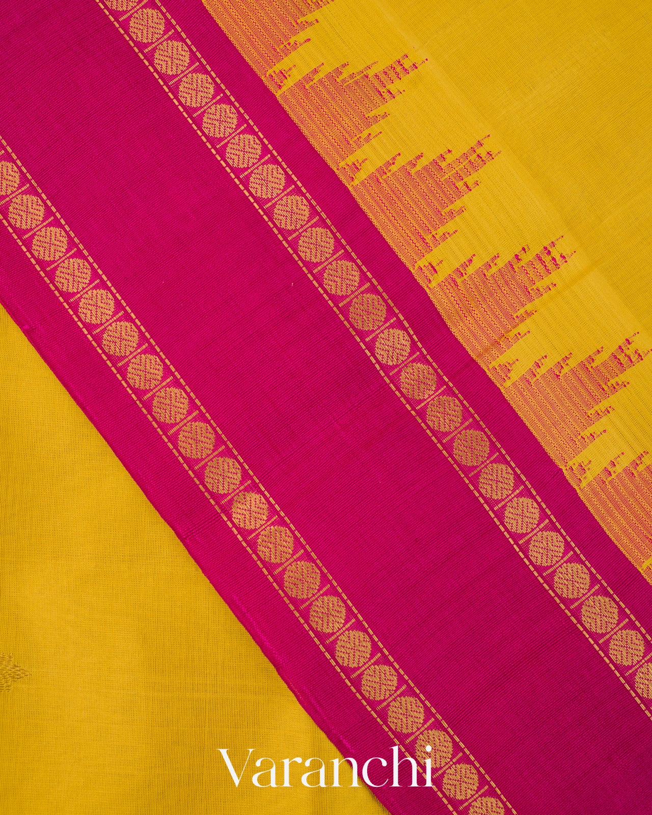 Mustard Yellow Pure Kanchipuram Silk Cotton Handloom Saree
