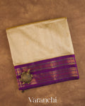 Beige Pure Kanchipuram Silk Cotton Handloom Saree — Folded