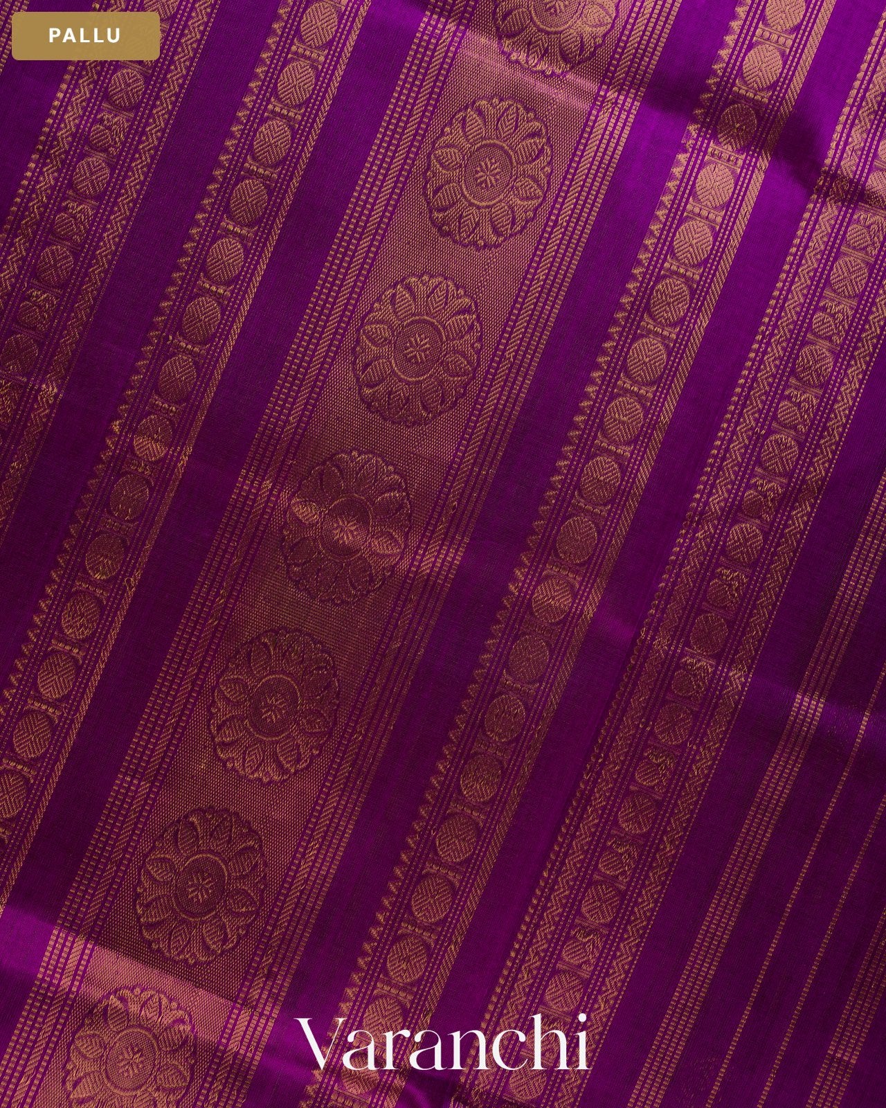 Beige Pure Kanchipuram Silk Cotton Handloom Saree — Pallu