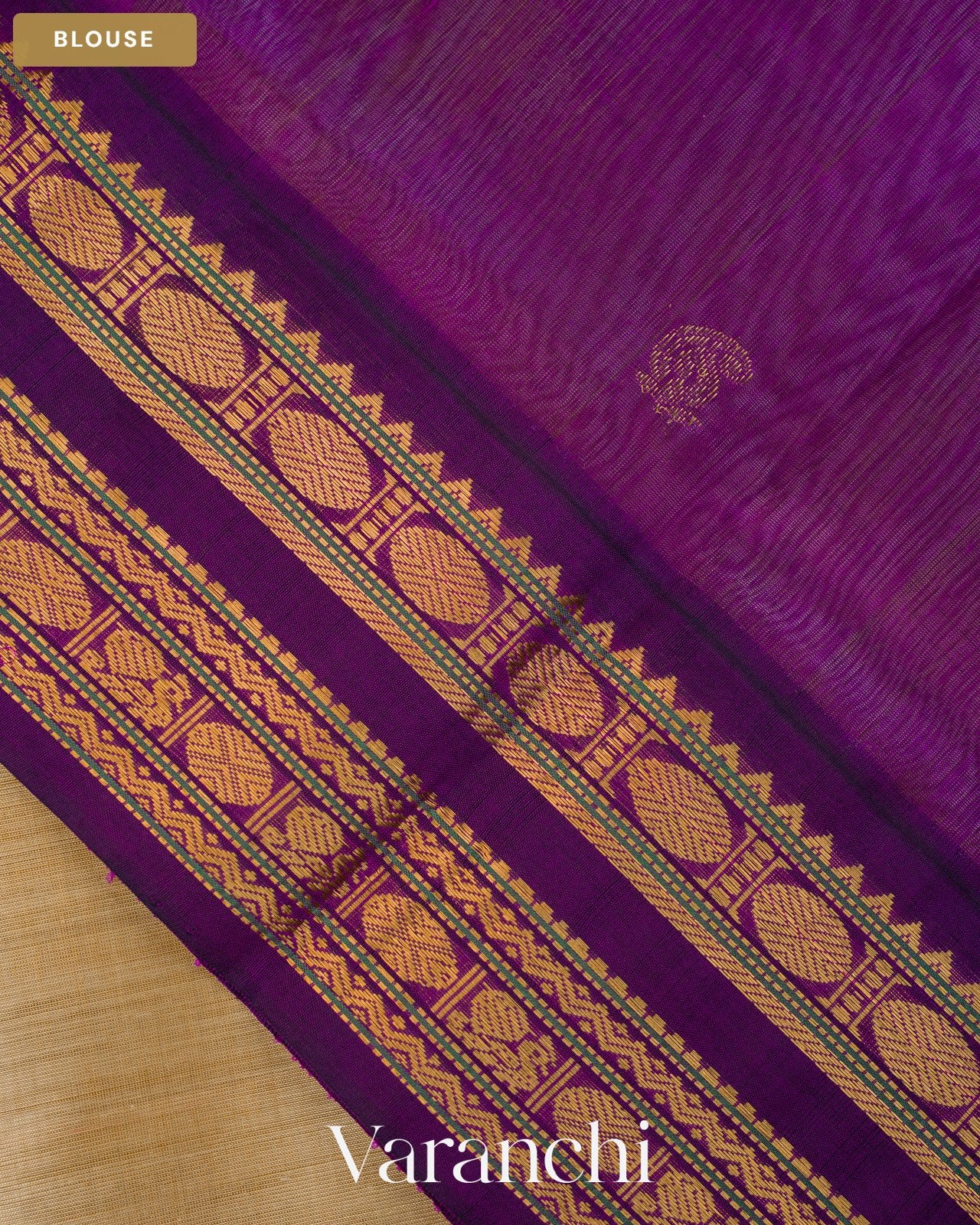 Beige Pure Kanchipuram Silk Cotton Handloom Saree — Blouse