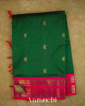 Bottle Green Pure Kanchipuram Silk Cotton Handloom Saree