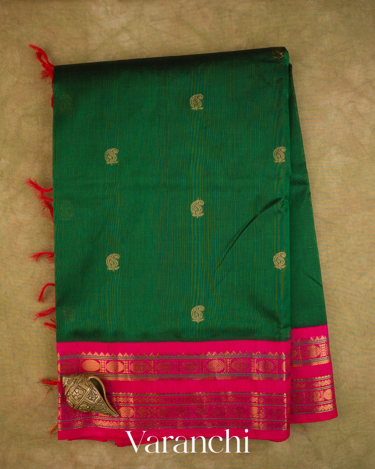 Bottle Green Pure Kanchipuram Silk Cotton Handloom Saree