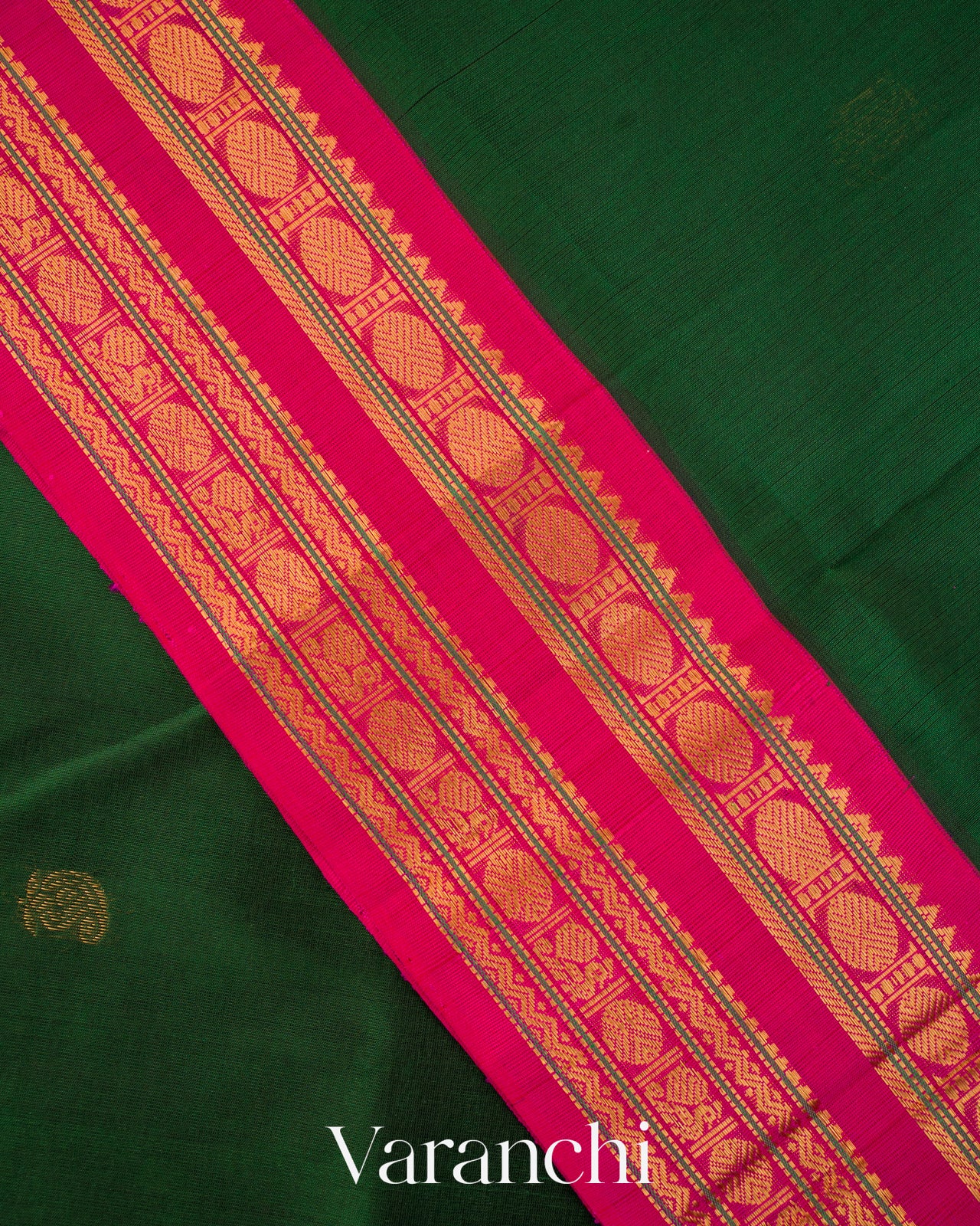 Bottle Green Pure Kanchipuram Silk Cotton Handloom Saree