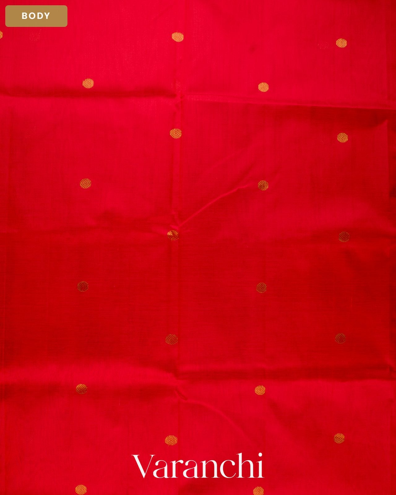 Bright Red Pure Kanchipuram Silk Cotton Handloom Saree — Body
