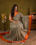Black Checkered Pure Kanchipuram Silk Cotton Handloom Saree — Draped