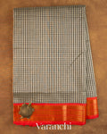 Black Checkered Pure Kanchipuram Silk Cotton Handloom Saree — Full Saree