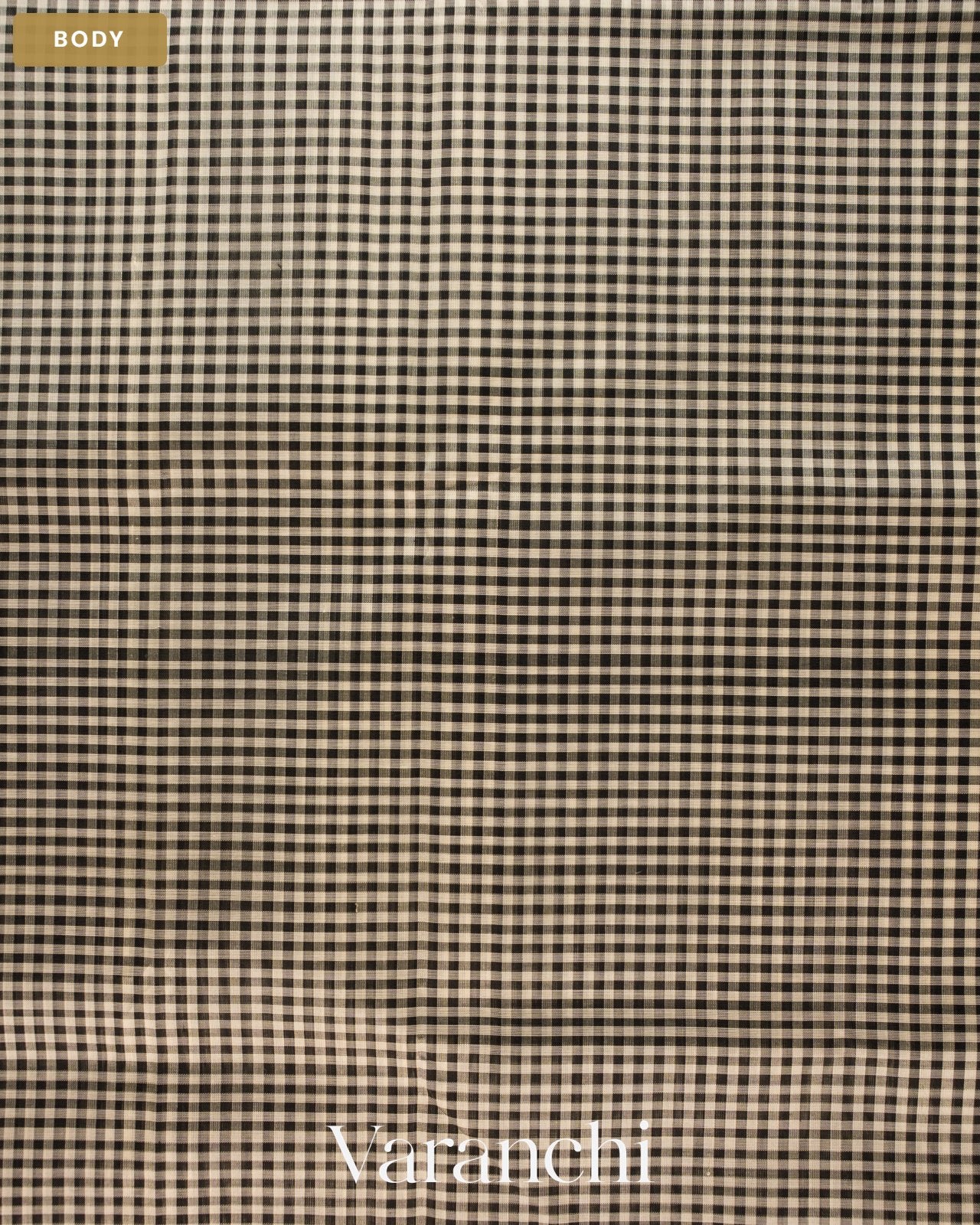 Black Checkered Pure Kanchipuram Silk Cotton Handloom Saree — Body