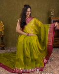 Parrot Green Pure Kora Silk Saree