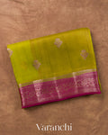 Parrot Green Pure Kora Silk Saree