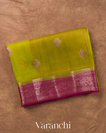 Parrot Green Pure Kora Silk Saree