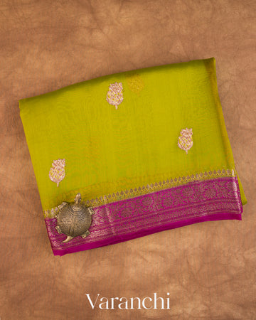 Mehandi Green Pure Kora Silk Handloom Saree