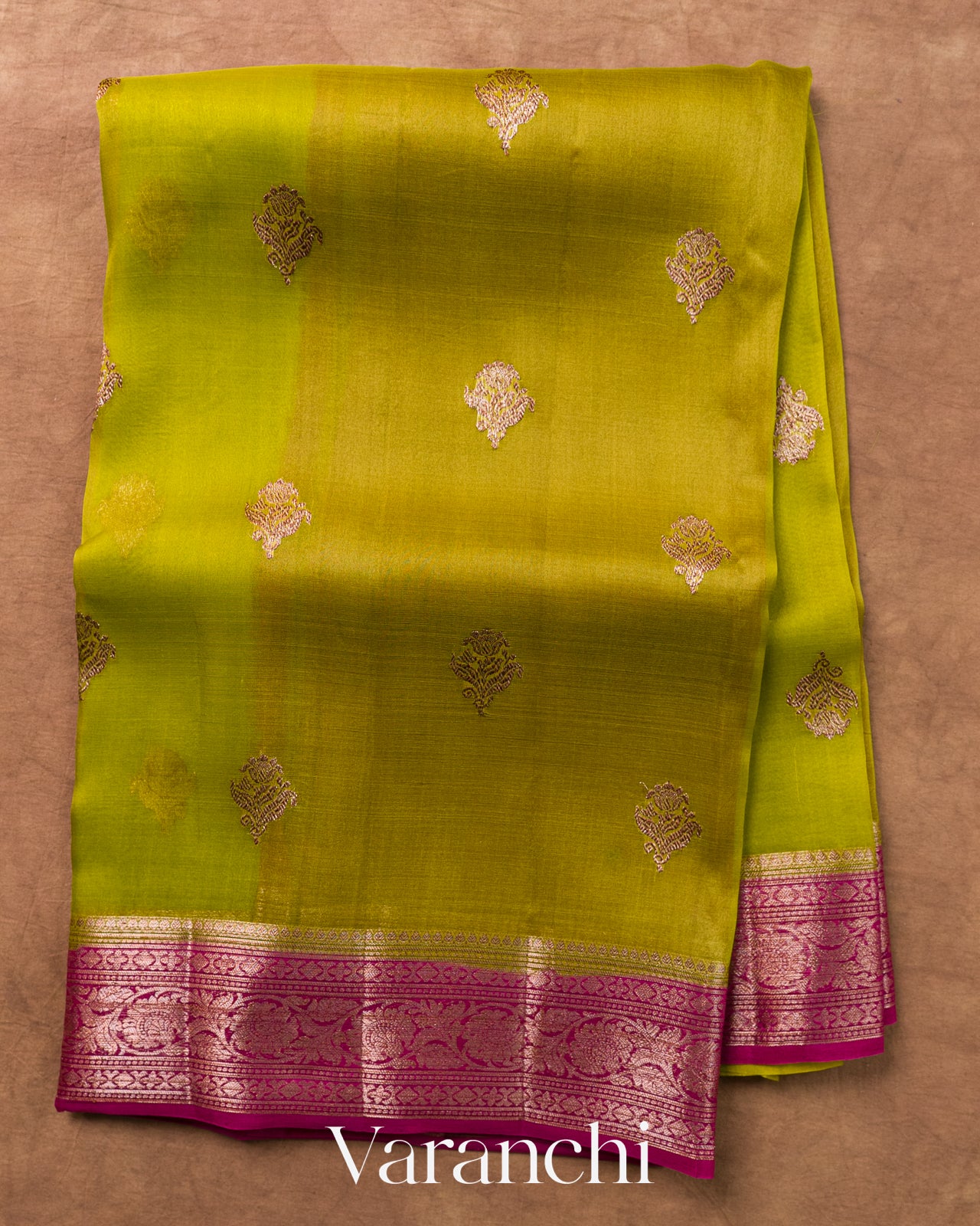 Parrot Green Pure Kora Silk Saree
