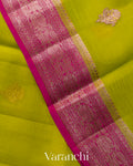 Parrot Green Pure Kora Silk Saree