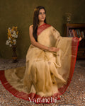 Ivory Pure Kora Silk Handloom Saree — Draped