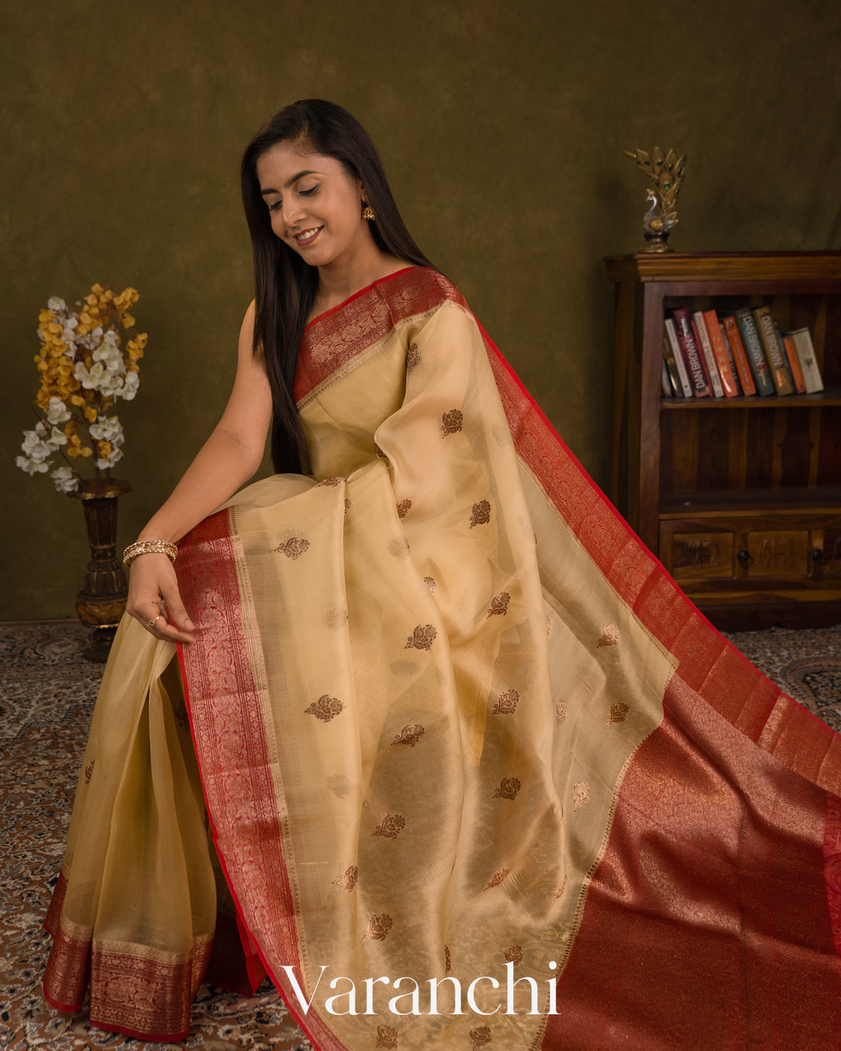 Ivory Pure Kora Silk Handloom Saree — Draped