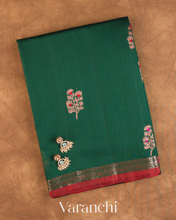 Bottle Green Pure Chanderi Silk Cotton Handloom Saree