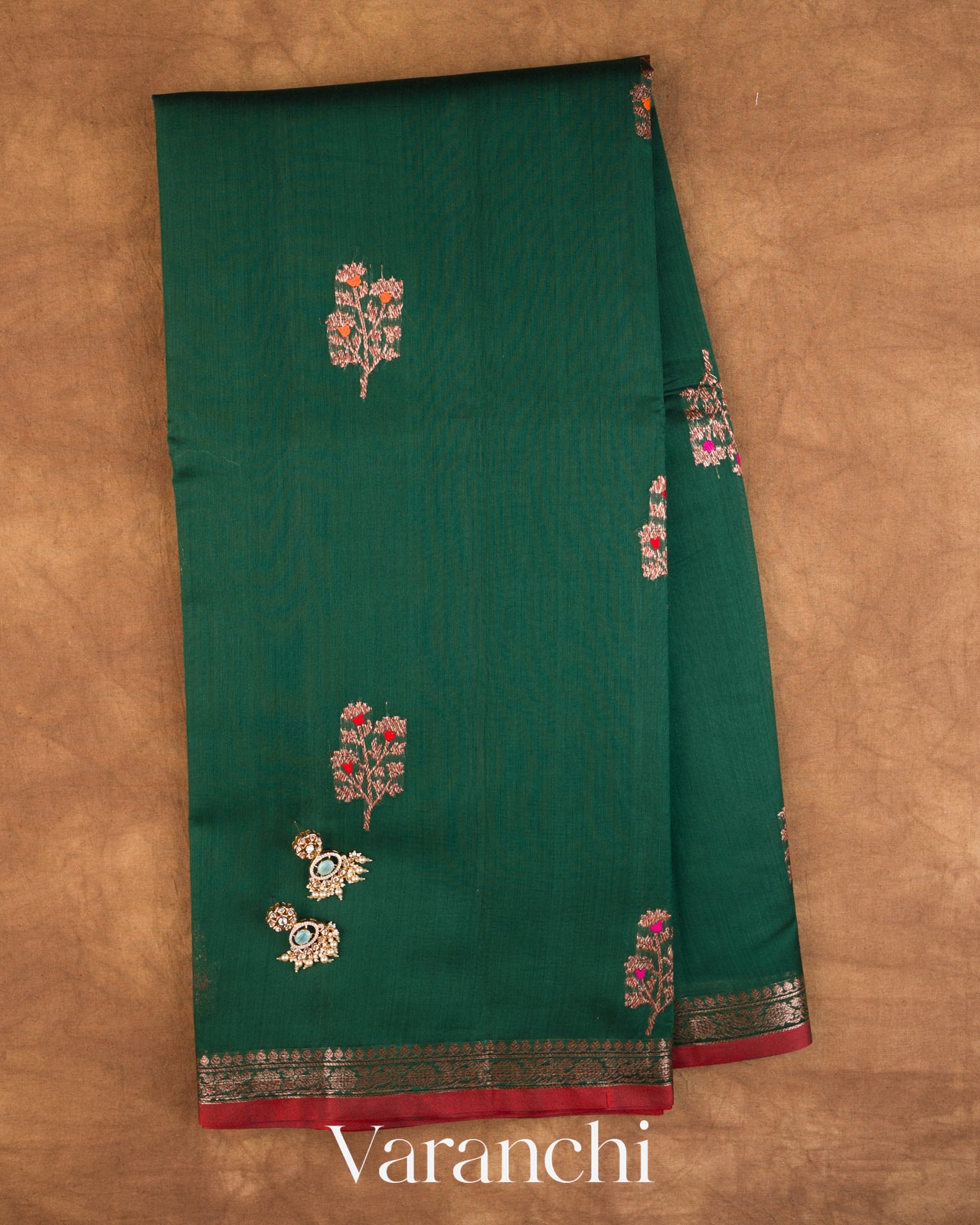 Bottle Green Pure Chanderi Silk Cotton Handloom Saree