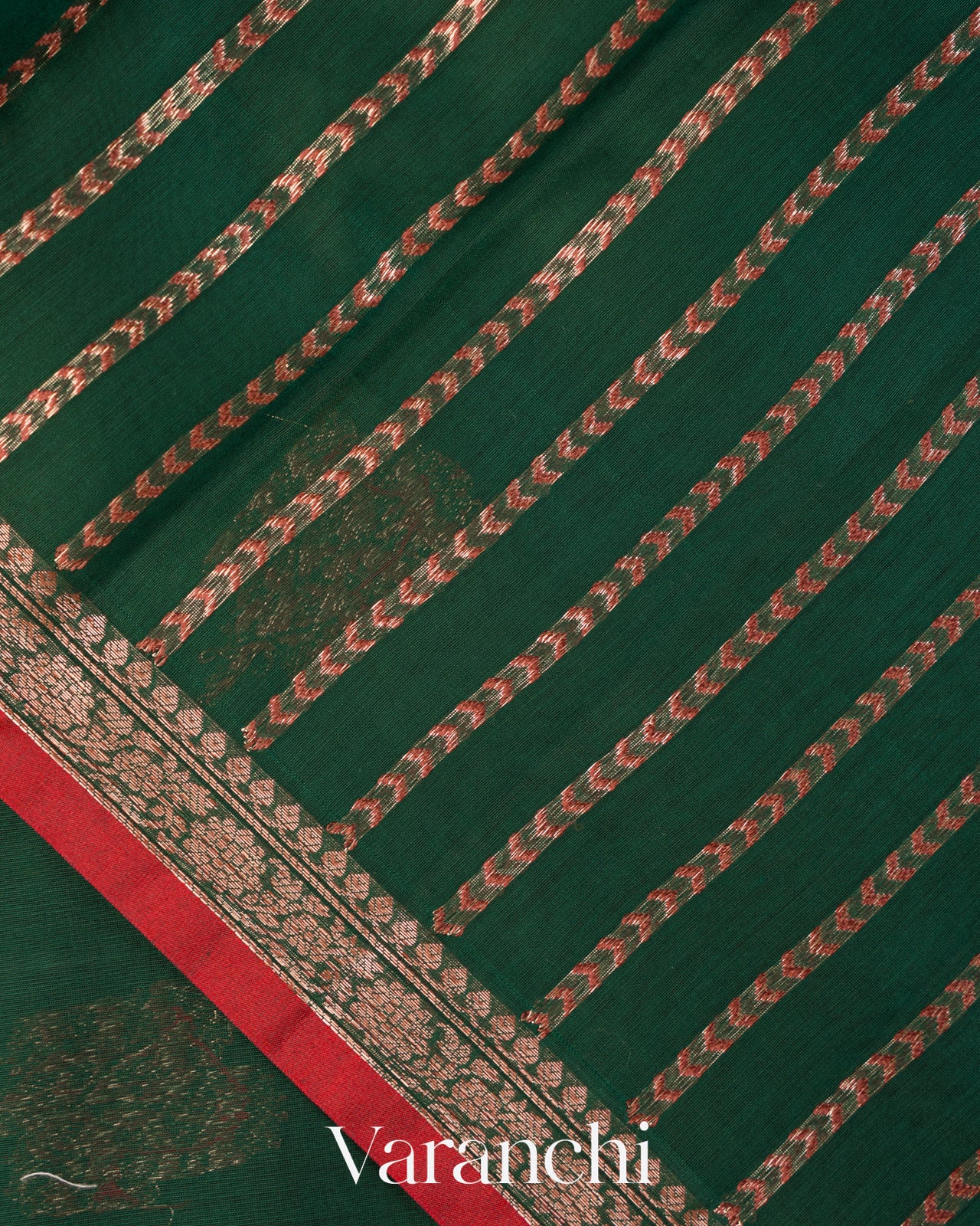 Bottle Green Pure Chanderi Silk Cotton Handloom Saree