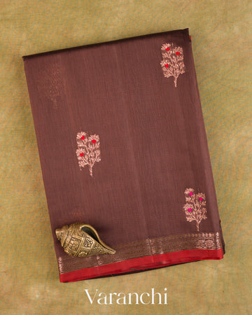 Coffee Brown Pure Chanderi Silk Cotton Handloom Saree