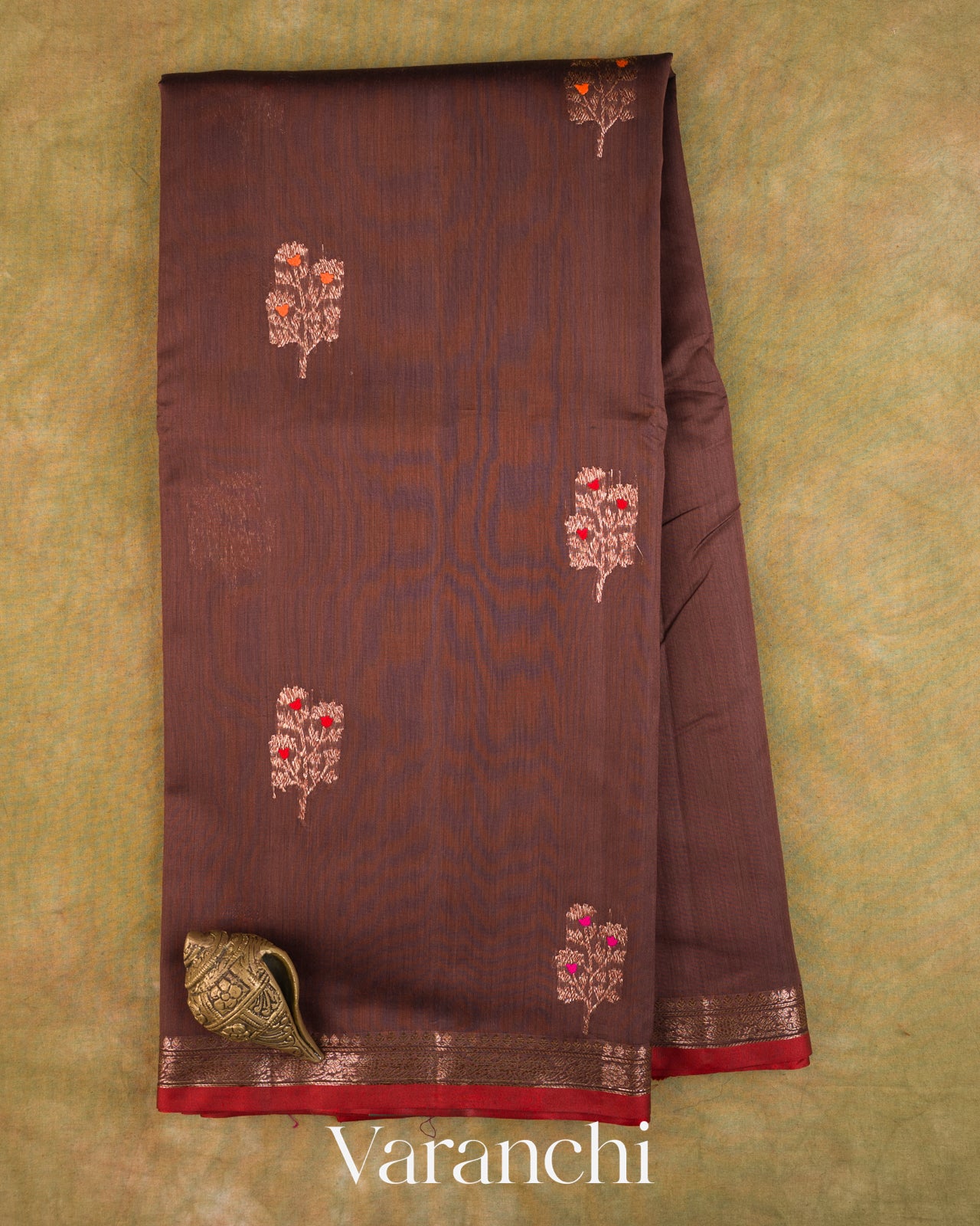 Coffee Brown Pure Chanderi Silk Cotton Handloom Saree