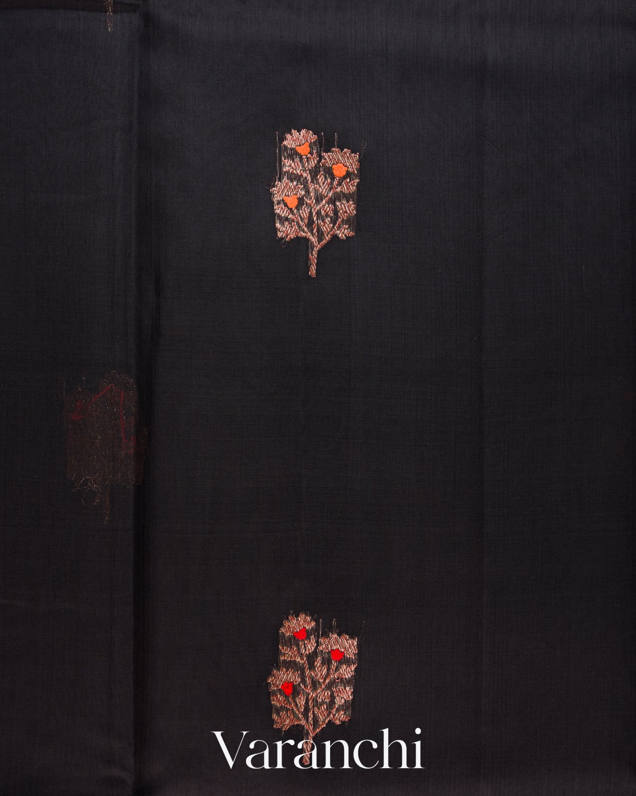 Jet Black Pure Chanderi Silk Cotton Handloom Saree