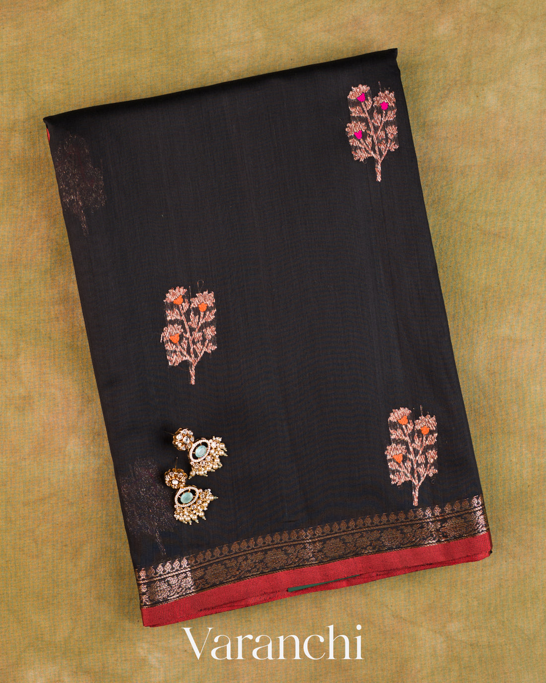 Jet Black Pure Chanderi Silk Cotton Handloom Saree
