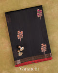 Jet Black Pure Chanderi Silk Cotton Handloom Saree
