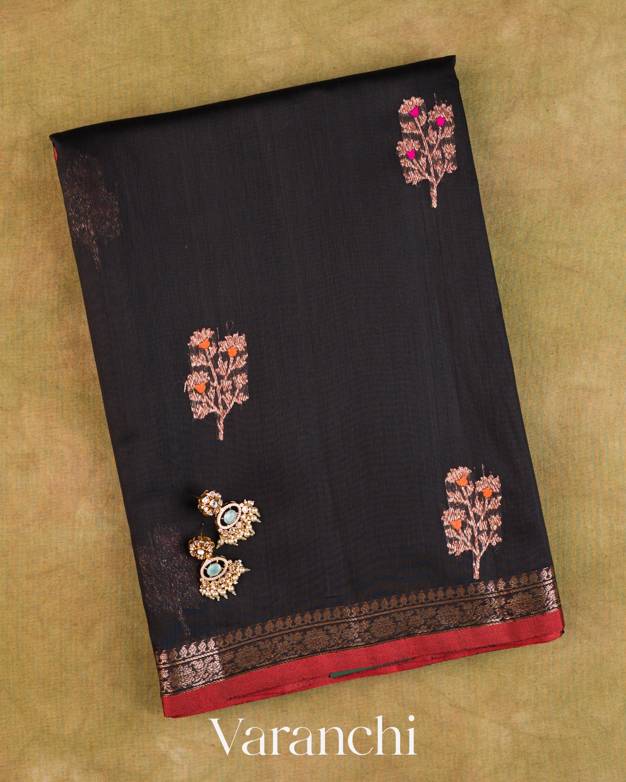 Jet Black Pure Chanderi Silk Cotton Handloom Saree