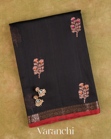 Jet Black Pure Chanderi Silk Cotton Handloom Saree