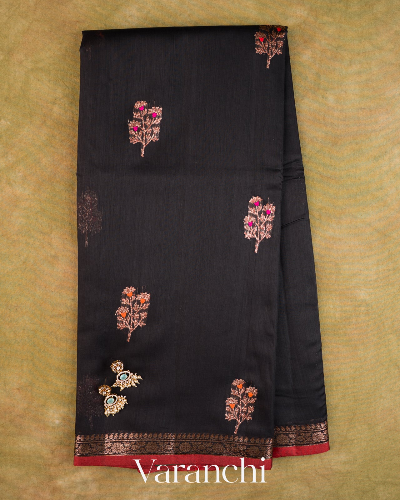 Jet Black Pure Chanderi Silk Cotton Handloom Saree