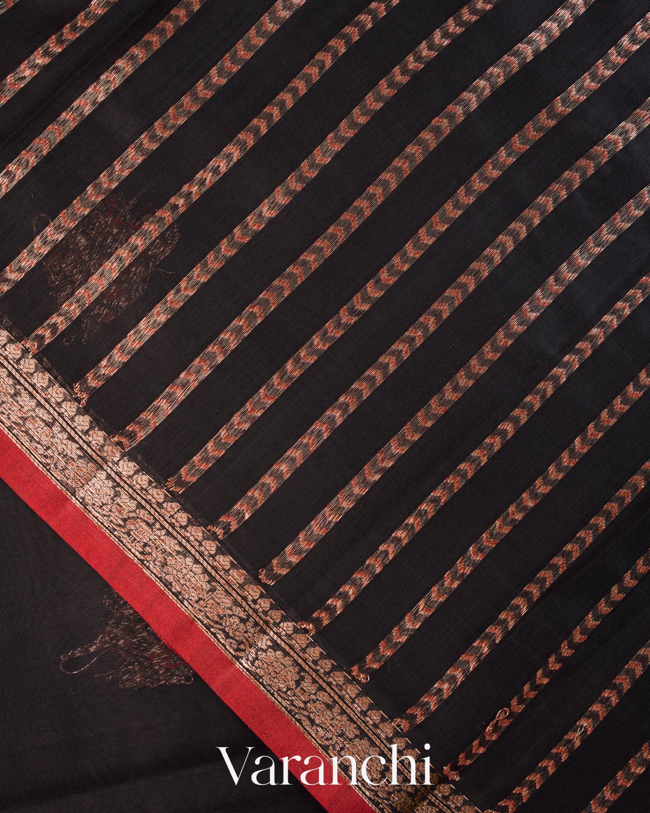 Jet Black Pure Chanderi Silk Cotton Handloom Saree