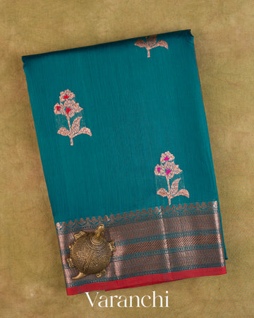 Peacock Blue Pure Chanderi Silk Cotton Handloom Saree