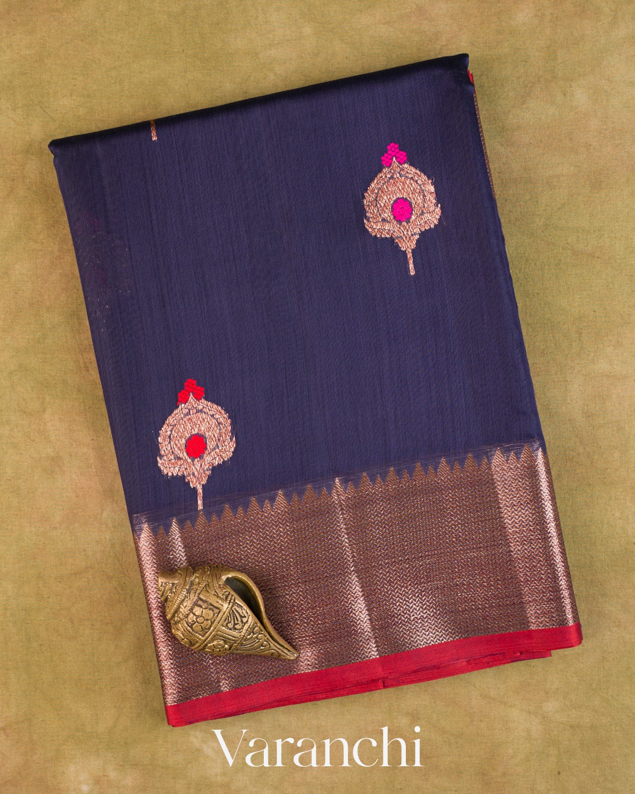 Navy Blue Pure Chanderi Silk Cotton Handloom Saree