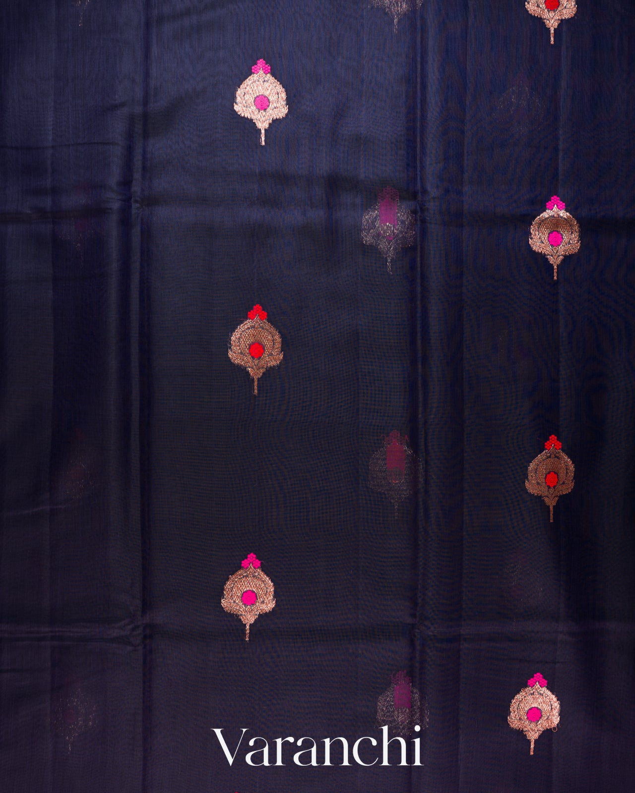 Navy Blue Pure Chanderi Silk Cotton Handloom Saree