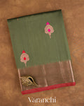 Forest Green Pure Chanderi Silk Cotton Handloom Saree