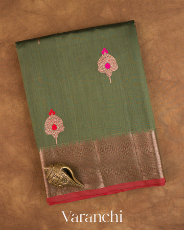 Forest Green Pure Chanderi Silk Cotton Handloom Saree