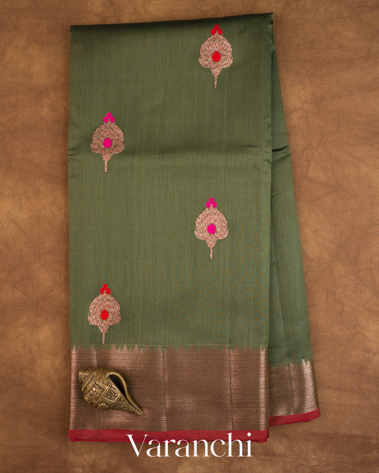Forest Green Pure Chanderi Silk Cotton Handloom Saree